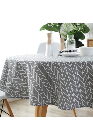 Ximistore9 Koyu Mavi Desenli Yumuşak Keten Masa Örtüsü - 120 Cm Daire Şekilli, Yıkama Dayanıklı, Renk Kaybı Olmayan, Modern Ev Dekoru Sari