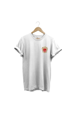 Bozkurt Sembolü Türkiye Ve Türk Bayrağı Kurt Baskılı Regular Fit %100 Pamuk Beyaz T-shirt Beyaz