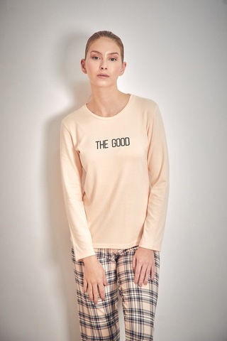Fullamoda The Good Yazı Baskılı Bisiklet Yaka 2 Li Pijama Takımı 24mıcg631216530-bej Bej
