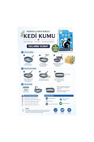 10 Lt Marsilya Sabun Kokulu %100 Doğal Bentonit Kedi Kumu %99.9 Tozdan Arındırılmış Topaklanan Koku