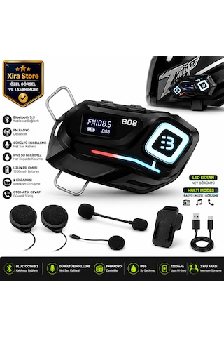 B08 Bluetooth 5.4 Dijital Ekranlı Motosiklet Kask Kulaklığı Fm Radyo 1000 Mah 25 Saat Ip65 Hands-free