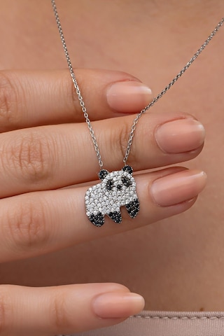 Nereze 925 Ayar Gümüş Rodyum Kaplama Zirkon Taşlı Panda Kolye