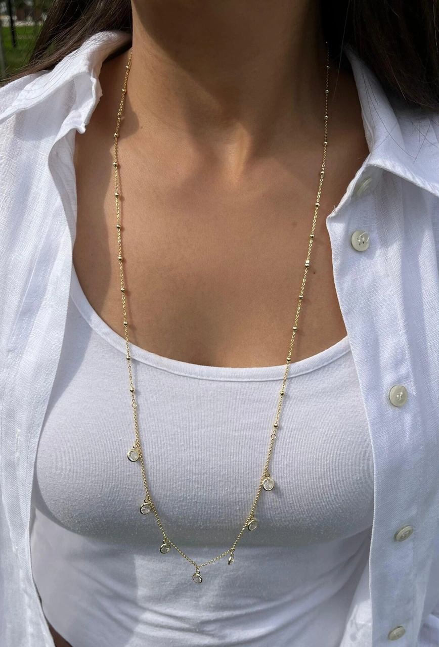 Sıra Taşlı Dolama Kolye Çok Renkli