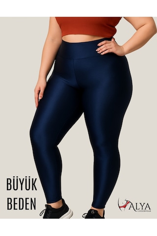 Alya Underwear Büyük Beden Tayt Dalgıç Kumaş Yüksek Bel Lacivert