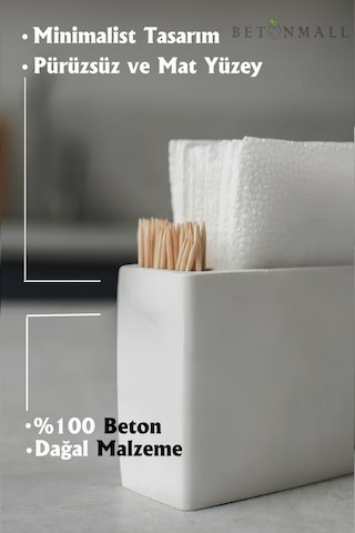 El Yapımı Beton Gri Alçı Peçetelik Minimal Masa Ve Mutfak Dekoru Kafe & Bar İçin Sade Beyaz