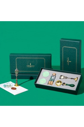 Aubyhe Yeşil Kutulu Mühür Mücevher Seti Mavi-kırmızı-yeşil Mürekkep Granülleri Defter Ve Hediye İçin Mühürleme Aleti