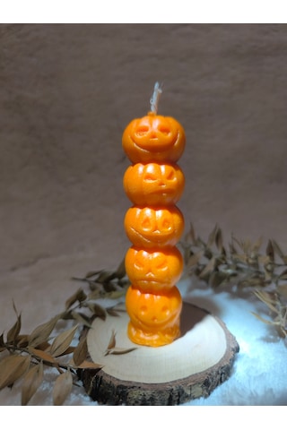 Bal Kabağı Desenli Yılbaşı Konseptli Dekoratif Mum, Tek Renk Turuncu