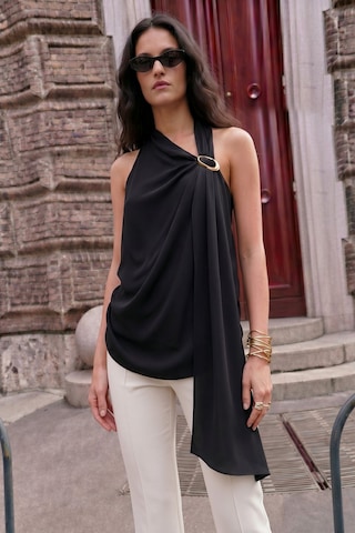 Sateen Aksesuar Detaylı Kolsuz Bluz - Siyah-137509