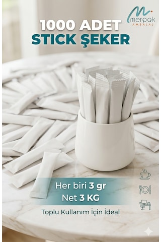 Merpak Ambalaj Tek Kullanımlık Beyaz Toz Şeker 1000 x 3 Gr
