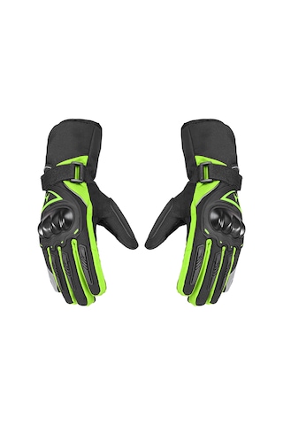 Wezone Kış Motosiklet Eldiveni, Gece Yansıtan, Dokunmatik Ekranlı, Su Geçirmez, Soğuk Hava Uygun Yeşil-m