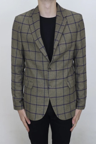 Moda Dmctekstil Erkek Haki Yeşil Ekose Kareli İtalyan Kesim Dar Kalıp Çift Düğme Kışlık Blazer Ceket