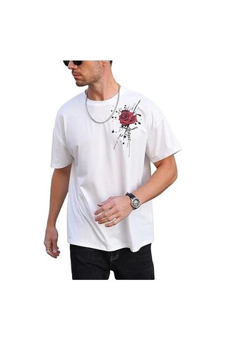 Veraura Lifestyle Erkek Bisiklet Yaka Kısa Kol Baskılı T-shirt - Beyaz Siyah