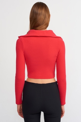 Dilvin Kamyoner Yaka Fitilli Kısa Kazak 10299 Kırmızı 001