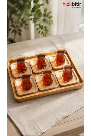 Bymyhand Bambu Doğal Ahşap Kare Bardak Altlığı 6'lı Set 10 X 10 Cm
