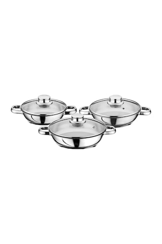 Gülsan 6 Parça Cam Kapaklı Paslanmaz Çelik Omlet Tencere Seti 16 Cm, 18 Cm, 20 Cm