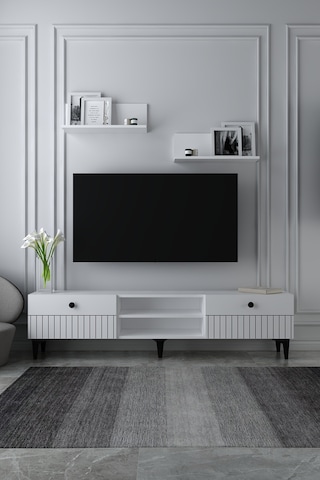 180dhdtrür7b İlay Lazer Desenli Raflı Tv Sehpası Ünitesi Beyaz
