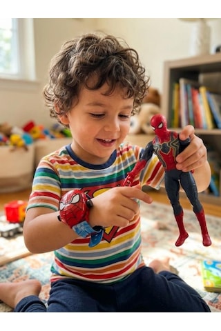Marvel Spider-man Işıklı Figür Ve Projeksiyonlu Kol Saatli Oyuncak Seti 20 Cm Spider - Man