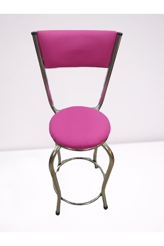 Sandalye BAR Tipi Yüksek Model  PEMBE FUŞYA 1 adet Metal Çelik nikelaj Suni deri döşeme El Yapım Pembe