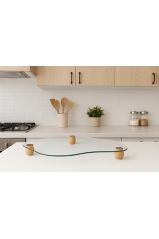 Cam Bulut Tepsi Organizer Ahşap Top Ayaklı Şeffaf