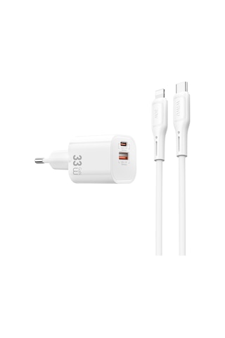 Wiwu Wi-g018 Cube Serisi Type-c To Lightning Gan Tech Pd Hızlı Şarj Kablolu Şarj Seti 33w Beyaz