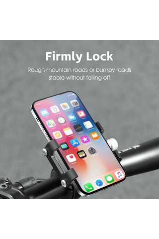 Skycity Alüminyum Bisiklet Telefon Tutucu - Jant Çapı 22.2-31.8mm, Telefon Boyutu 55-100mm, Tip C, Güçlü Sabitleme, Geçici Kullanıma Uygun Siyah