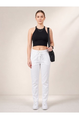 Neden Tekstil Basic Beyaz Beli Lastikli Rahat Kesim Pamuklu Pantolon