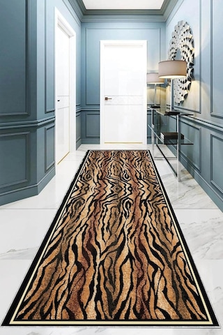 Pelangi Leopar Desenli Dijital Baskı Yıkanabilir Kaymaz Taban Modern Salon Halısı Ve Yolluk, Kahverengi-siyah 80 X 4 Çok Renkli