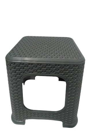 4 Adet Orta Boy Tabure Hasır Desenli Plastiktabure 33x26,5 Cm Gri