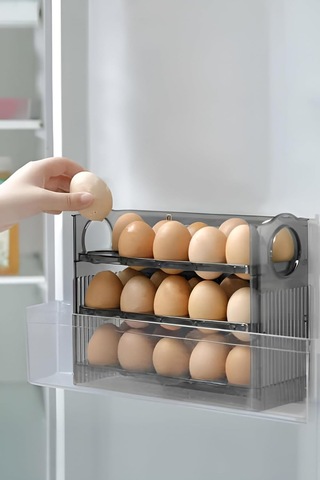 3 Katlı Yumurtalık Buzdolabı Organizeri Saklama Kabı 30 Bölmeli Raflı Yumurta Kutusu Düzenleyici 1, Beyaz Çok Renkli