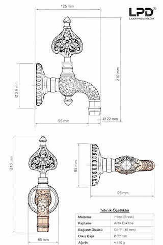 Desenli Özel Osmanlı Musluğu Bakır-oksit Eskitme