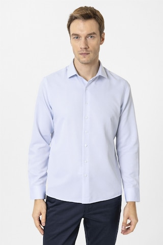 Süvari Buz Mavi Slim Fit Armürlü Klasik Yaka Gömlek-34378 Buz Mavi