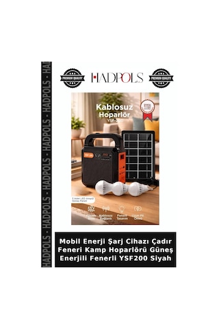 Mobil Enerji Şarj Cihazı Çadır Feneri Kamp Hoparlörü Güneş Enerjili Fenerli Ysf200 Siyah