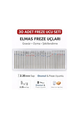 Senbang Elmas Freze Ucu Seti 30 Parça 2.35 Mm Sap Dremel Uyumlu Gravür Oyma Uçları