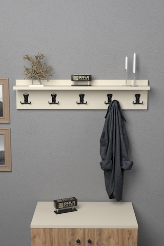 Askılık Duvar Elbise Askılığı Portmanto 80 Cm Krem Düz Ekru