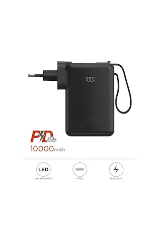 1017 10000 Mah Type-c Taşınabilir 22,5 W Hızlı Şarj Dijital Göstergeli Powerbank Beyaz
