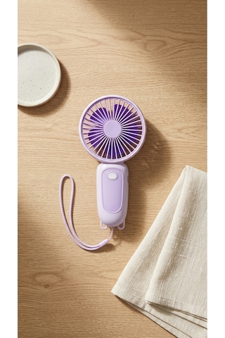 Mini El Fanı Lavanta İpli Kompakt Tasarımlı, Usb Şarjlı Güçlü Taşınabilir Vantilatör Fan-pl122