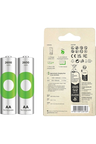 Gp Recyko E221 2 X 2600 Mah R6 Aa Pilli Pil Şarj Cihazı Gp-e221/270ahcer21-2gtlb2 4741