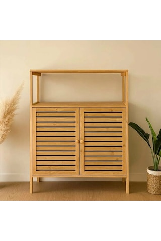 Bambu Çok Amaçlı Dolap Raflı Ahşap Banyo Dolabı Mutfak Düzenleyici Balkon Saklama Ünitesi