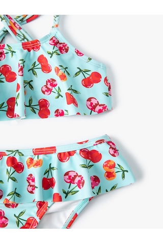Koton Kirazlı Bikini Seti 2 Parça Fırfırlı Çapraz Askılı Mavi 4skg00006mm Mavi