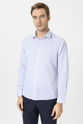 Süvari Buz Mavi Slim Fit Armürlü Klasik Yaka Gömlek-34378 Buz Mavi