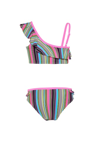 Toosalty Kız Çocuk Çok Renkli Siyah Çizgili Pembe Biyeli Bikini Takımı 25sg002st Çok Renkli