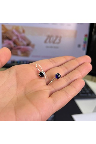 Silver Point Mavi Taşlı Göz Figürlü Küpe Gümüş