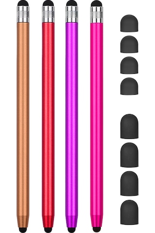 Singree 2si1 Evrensel Dokunmatik Kalem Tüm Tablet Telefonlar İçin 8 Yedek Uç 4 Renk Kırmızı Pembe Mor Altın