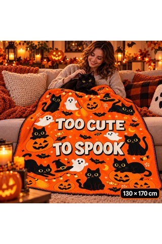Halloween Too Cute To Spook %100 Polar Tv Battaniyesi 130x170cm Büyük Boy Çok Renkli