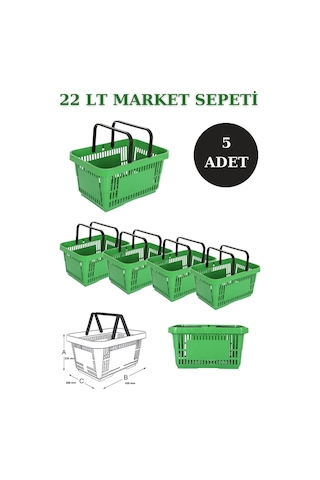 5 adet 22Litre Market ve Alışveriş Sepeti, Saplı Market Sepeti Y