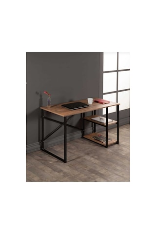 Ahsap Metal Çalisma Masasi Ofis, Bilgisayar, Laptop Kahverengi 114x53x70 Cm