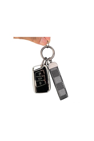 Suofeng Jetta Mk7 Taos Glı 2023-2025 Anahtar Kılıfı, 360 Derece Tam Koruma, Tpu-silikon, Sinyal Engelleme Yok, Siyah + Desenli Kanca