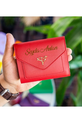 Bk Gift Kişiye Özel İsimli Vegan Deri Mini Kırmızı Kadın Cüzdanı, Sevgiliye Hediye, Anneye Hediye, Arkadaşa Hediye