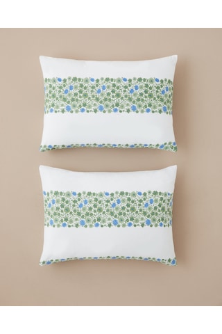 English Home Forest Blossom Kolay Ütülenir 2'li Yastık Kılıfı 50x70 Cm Mavi - Yeşil