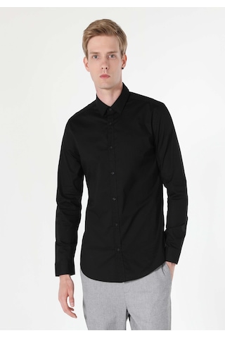 Colin's Colins Süper Slim Fit Shirt Neck Düz Erkek Siyah Uzun Kol Gömlek Cl1041350 Q1.v1 Blk Siyah